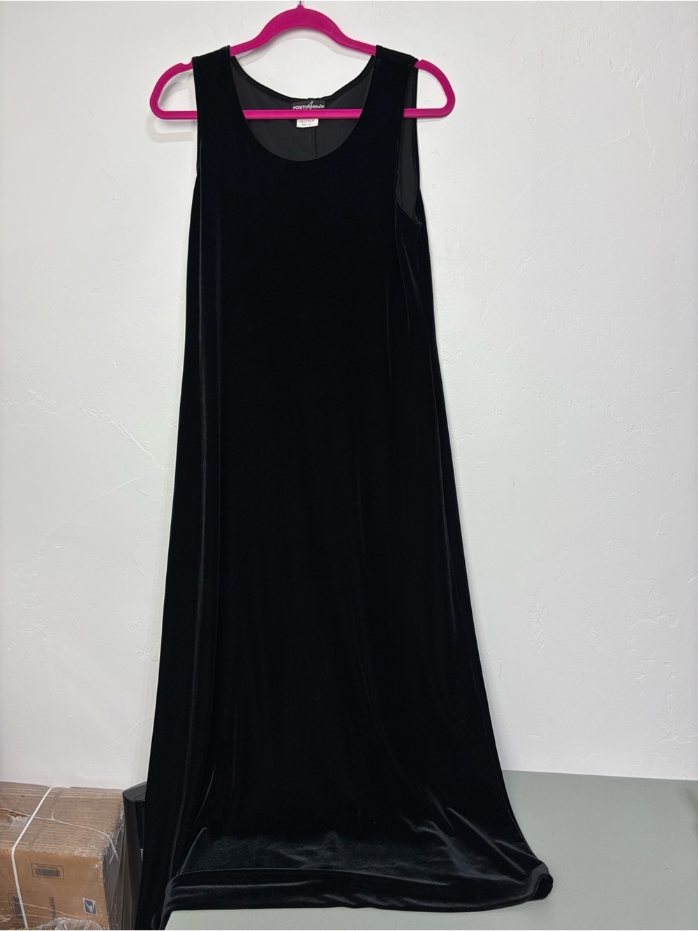 Positive Attitude Black Velvet Maxi Dress Sleeveless Women's 14 USA 90s Y2K